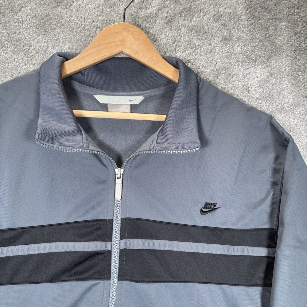 Vintage Nike Track Jacket Mens XL Full Zip Gray Striped Embroidered Athletic Y2K